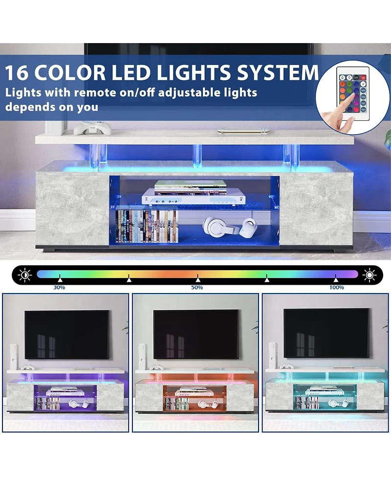 Streamdale Furniture Gray 70 Inch Tv Stand with Led Gaming Console