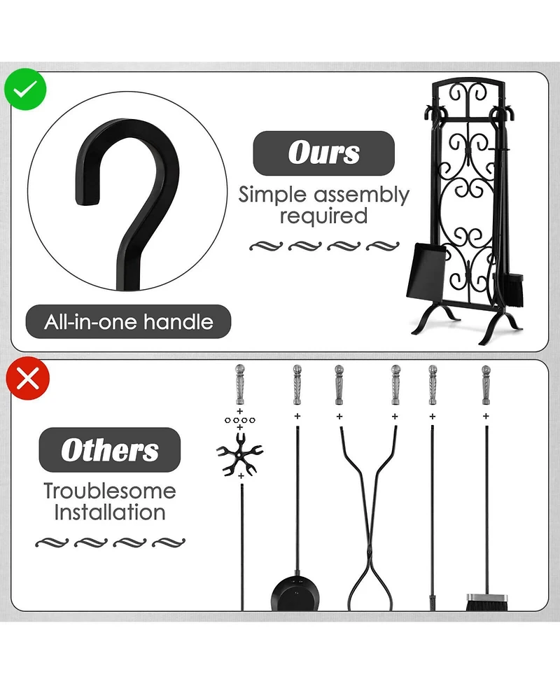 Sugift 5 Piece Wrought Iron Fireplace Tools with Decor Holder