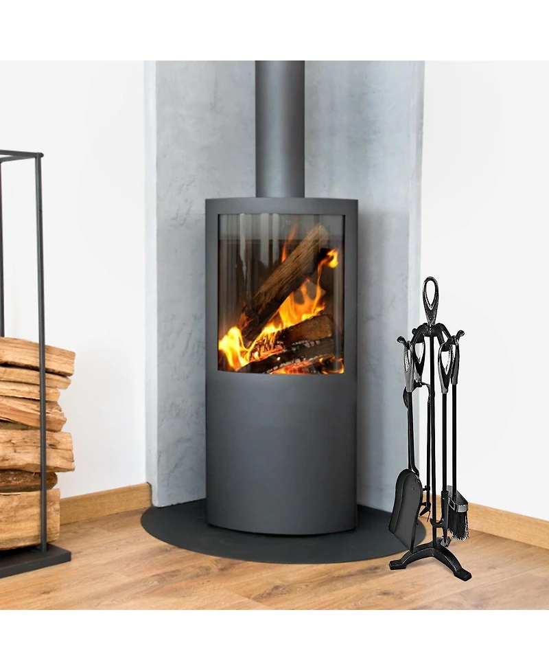 5 Pieces Rustic Heavy Duty Compact Wrought Iron Fireplace Tools Set