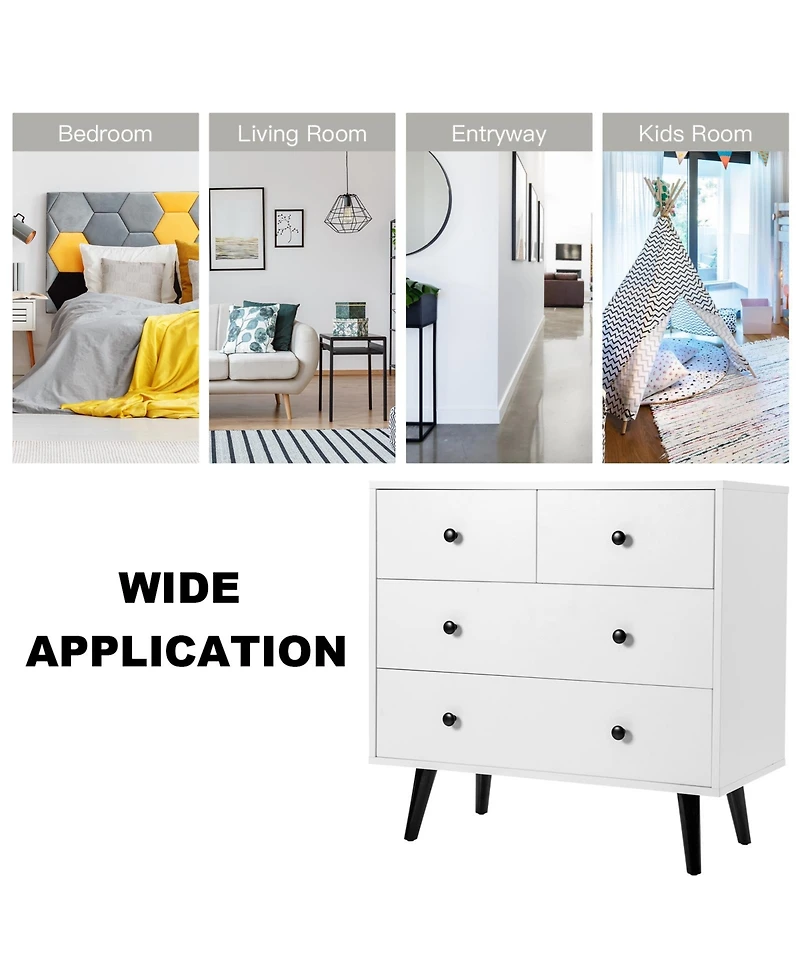 Sugift 4 Drawers Dresser Chest of Drawers Free Standing Sideboard Cabinet