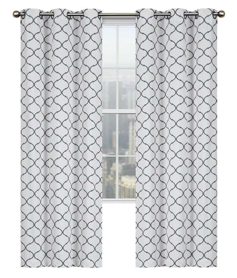 Kate Aurora Contemporary Living 2 Pack Gray And White Trellis Clover Window Curtains - 38 in. W x 84 in. L