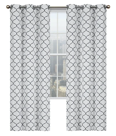 Kate Aurora Contemporary Living 2 Pack Gray And White Trellis Clover Window Curtains - 38 in. W x 84 in. L