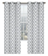 Kate Aurora Contemporary Living 2 Pack Gray And White Trellis Clover Window Curtains - 38 in. W x 84 in. L