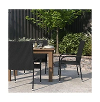 Merrick Lane Set Of 4 Mathias Indoor/Outdoor Black Wicker Patio Chairs With Powder Coated Steel Frame, Comfortably Curved Back And Arms