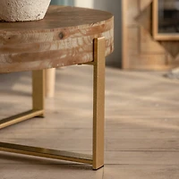 31.29"Modern Retro Splicing Round Coffee Table, Fir Wood Table Top With Gold Cross Legs Base