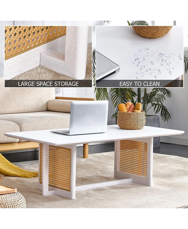 Streamdale Furniture Solid Wood and Rattan Coffee Table Set