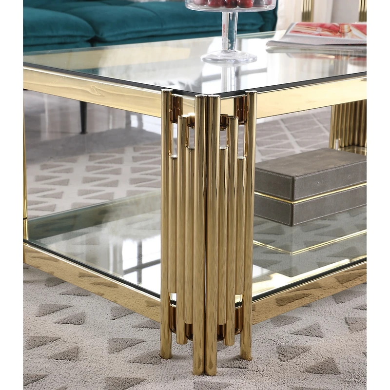 Simplie Fun Golden Stainless Steel Double Layer Coffee Table