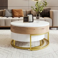 Streamdale Modern Round Lifttop Nesting Coffee Tables With 2 Drawersnatural