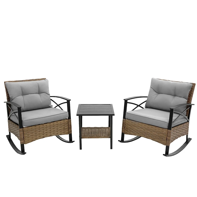 Streamdale 3-Piece Rattan Rocking Chair Set