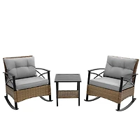 Streamdale 3-Piece Rattan Rocking Chair Set