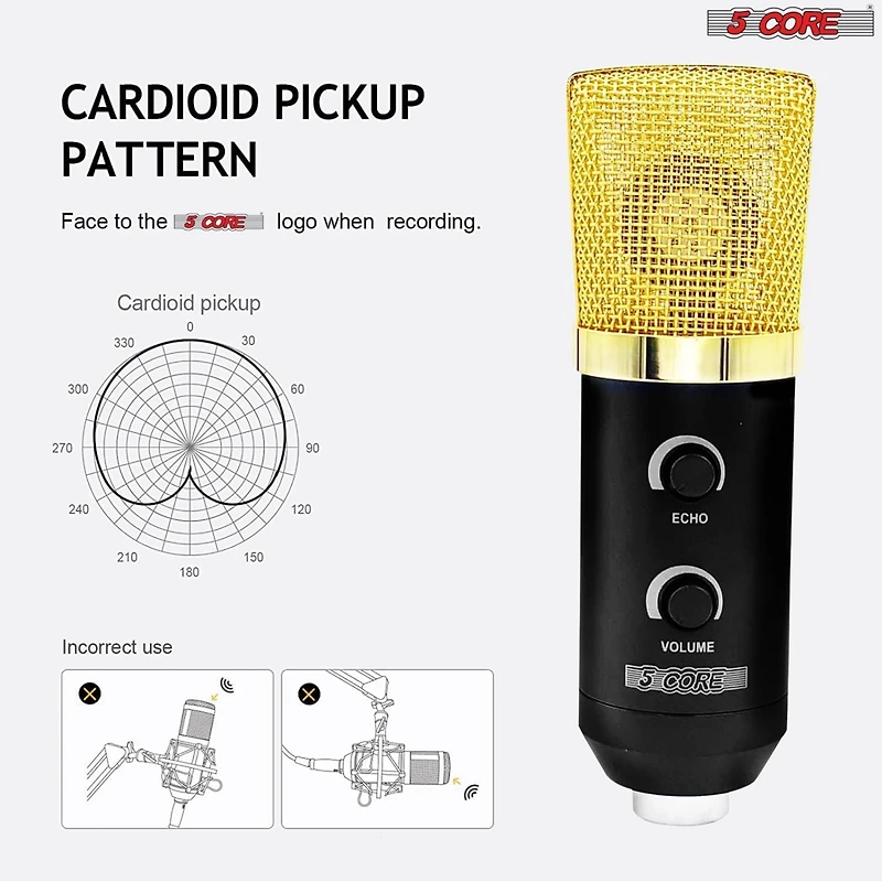 5Core Recording Microphone Podcast Bundle Professional Condenser Cardioid Mic Kit w Boom Arm - Rm 7 Bg