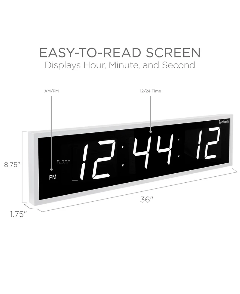 Ivation Large Digital Clock, 36" Led Wall Clock with Alarms, Timer & More