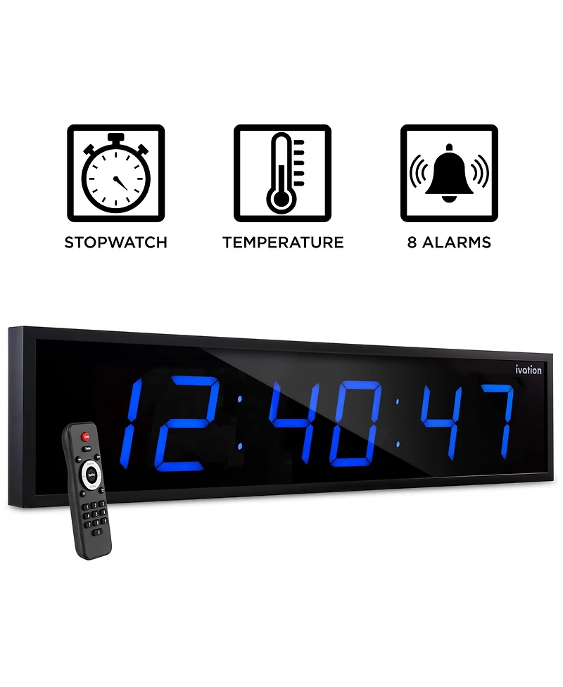 Ivation Large Digital Clock, 72" Led Wall Clock with Alarms, Timer & More