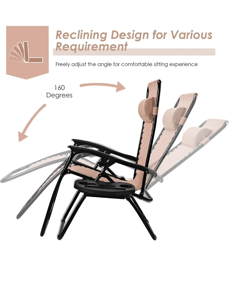 Slickblue Outdoor Folding Zero Gravity Reclining Lounge Chair with Utility Tray