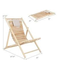 Slickblue Solid Fir Wood Lounge Chair with 3-Level Adjustable Backrest and Soft Padded Headrest-Natural