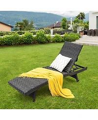 Slickblue Folding Padded Rattan Patio Chaise Lounge with Adjustable Backrest and Quick Dry Foam