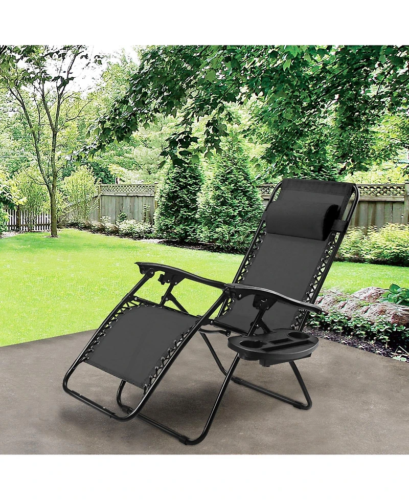 Slickblue Outdoor Folding Zero Gravity Reclining Lounge Chair with Utility Tray
