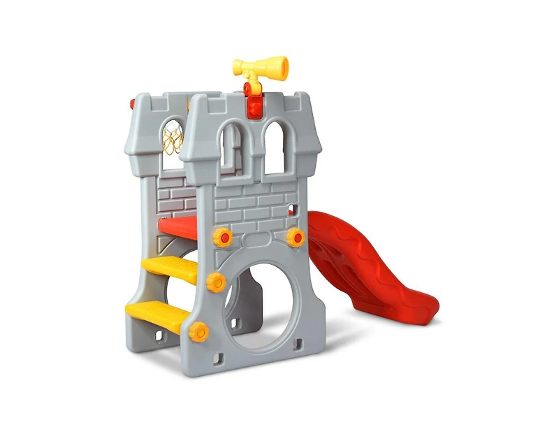 Slickblue 5 in 1 Toddler Climber Slide Playset with Basketball Hoop and Telescope