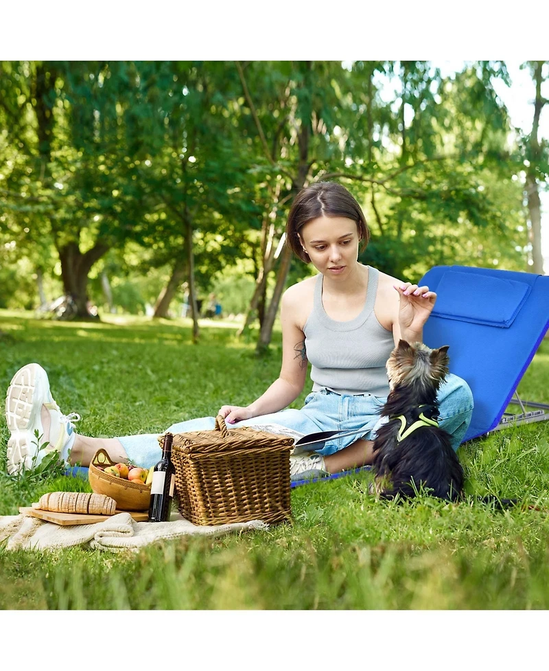 Slickblue 3 Pieces Beach Lounge Chair Mat Set 2 Adjustable Chairs with Table