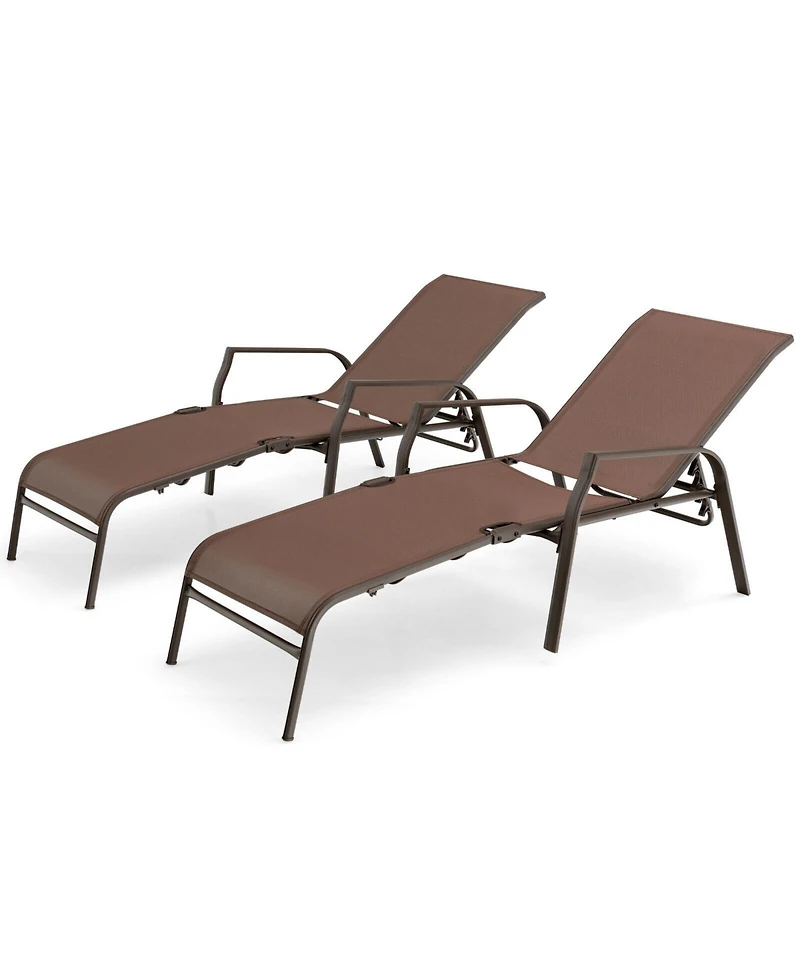 Slickblue 2 Pieces Patio Folding Chaise Lounge Chair Set with Adjustable Back-Brown