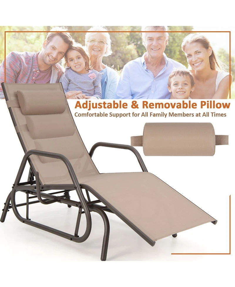 Slickblue Outdoor Chaise Lounge Glider Chair with Armrests and Pillow