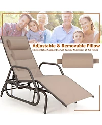 Slickblue Outdoor Chaise Lounge Glider Chair with Armrests and Pillow