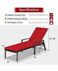 Slickblue 2 Pieces Patio Rattan Reclining Chaise Lounge Chair with Cushion and Armrest