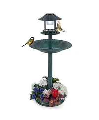 Slickblue Pedestal Bird Bath with Solar Light with Bird Feeder and Flower Planter