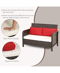 Sugift 2 Pieces Wicker Loveseat Conversation Sets with Coffee Table