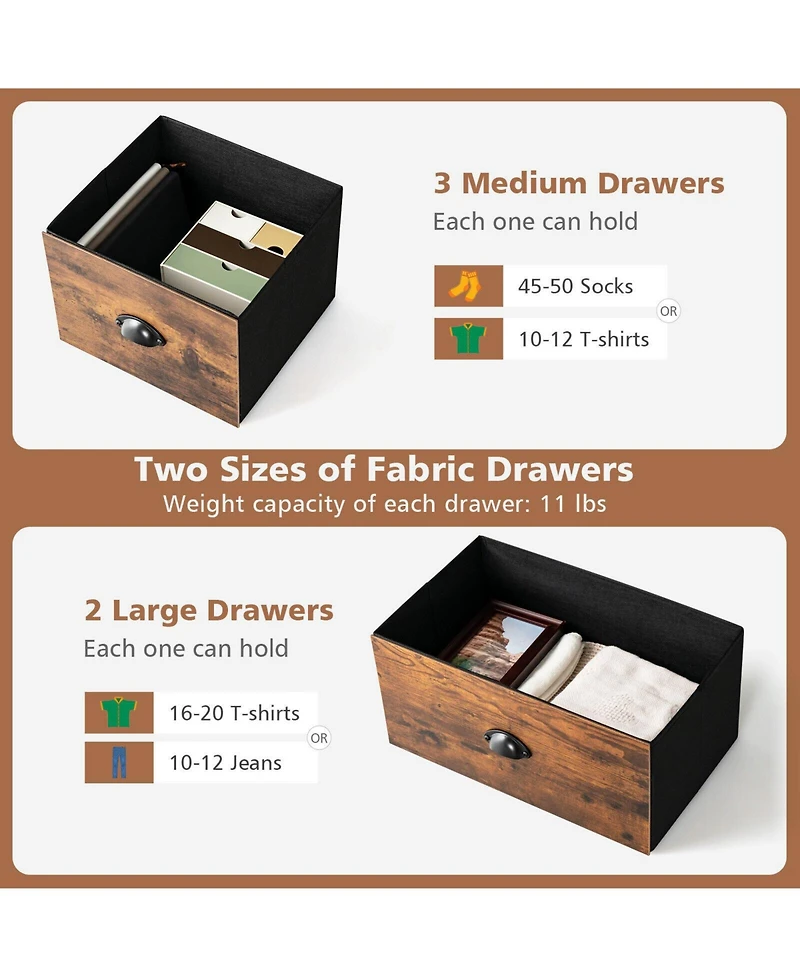 Slickblue Dresser Organizer with 5 Drawers and Wooden Top-Rustic Brown