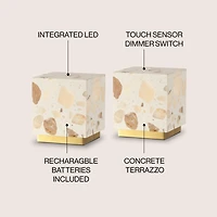 Jonathan Y Lara 4.63" Modern Glam Terrazzo Rechargeable/Cordless Dimmable Integrated Led Mini Table Lamp with Touch Sensor, Ivory/Brass Gold (Set of 2