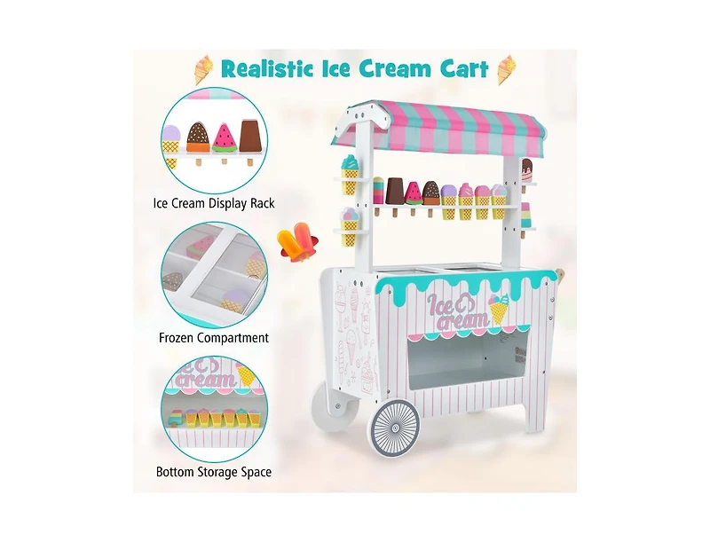 Slickblue Kid's Ice Cream Cart Playset with Display Rack and Accessories