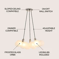 Jonathan Y Aubrey 24" 3-Light Mid-Century Glam Frosted Glass Orb Led Chandelier, White/Brushed Nickel