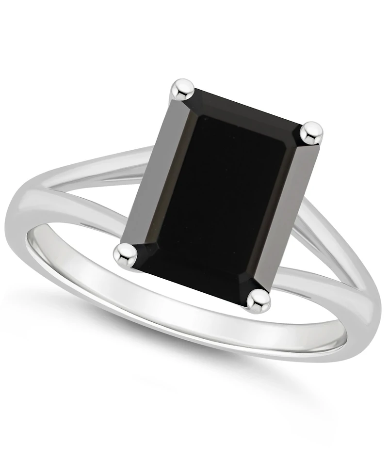 Onyx Emerald-Cut Split Shank Polished Statement Ring Sterling Silver