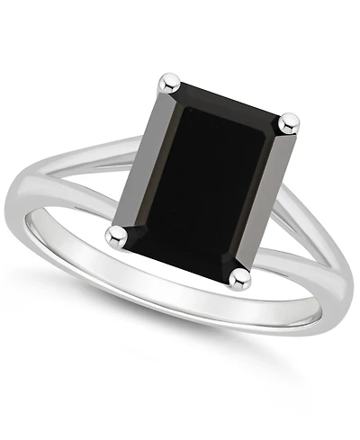 Onyx Emerald-Cut Split Shank Polished Statement Ring Sterling Silver