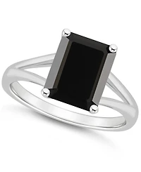 Onyx Emerald-Cut Split Shank Polished Statement Ring Sterling Silver