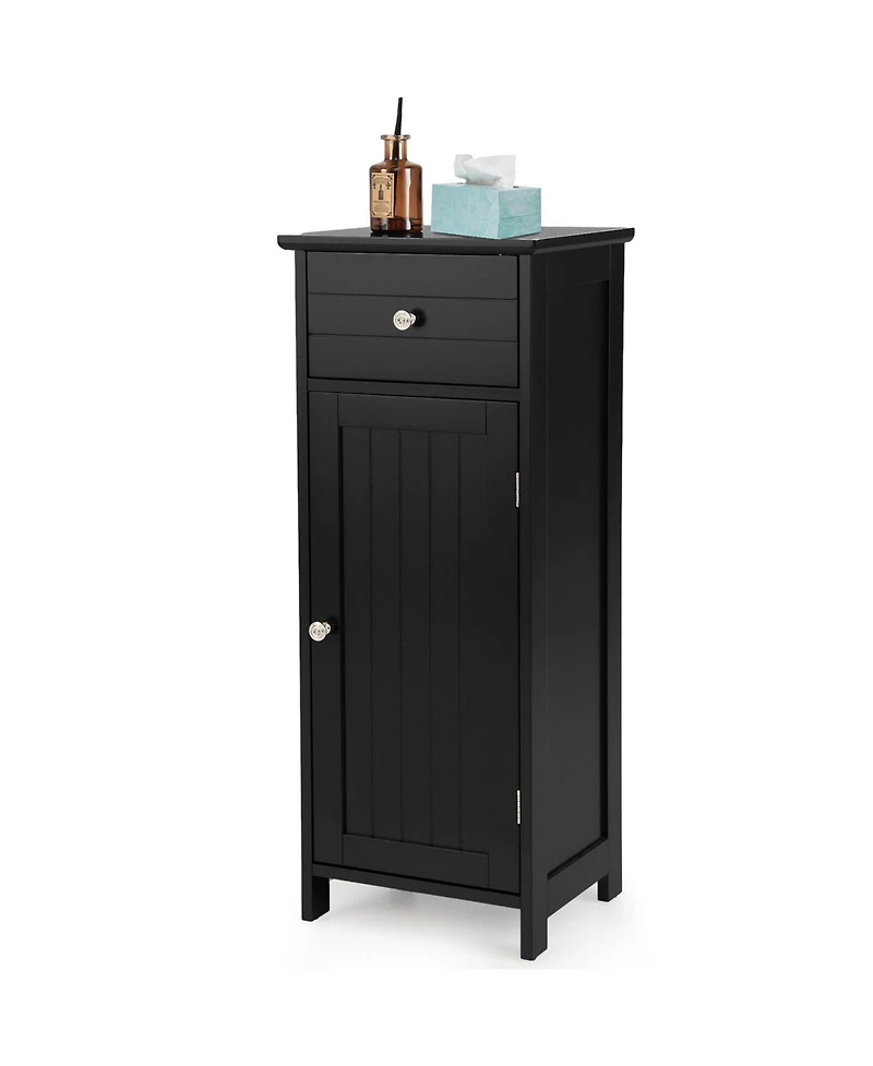 Slickblue Wooden Bathroom Floor Storage Cabinet with Drawer and Shelf-Black