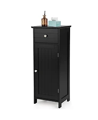 Slickblue Wooden Bathroom Floor Storage Cabinet with Drawer and Shelf-Black