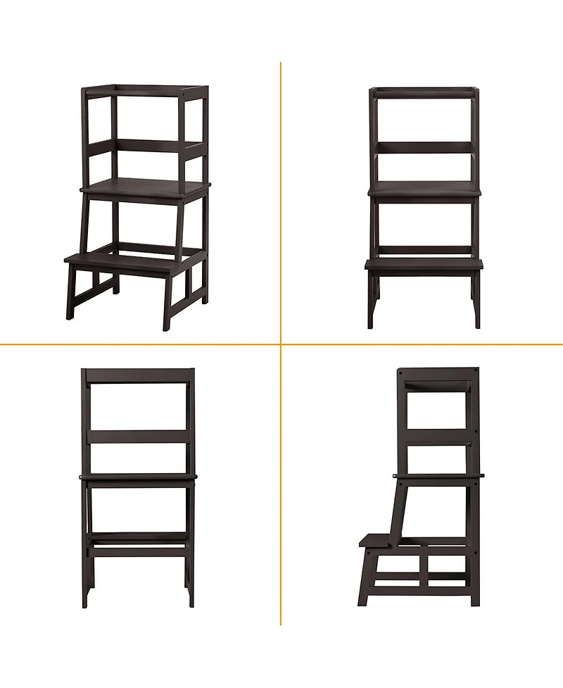 Costway Boys Kitchen Step Stool Wooden Stand Helper w/ Safety Rail