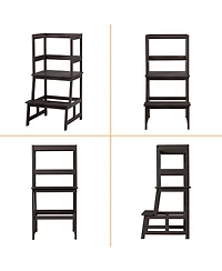 Costway Boys Kitchen Step Stool Wooden Stand Helper w/ Safety Rail