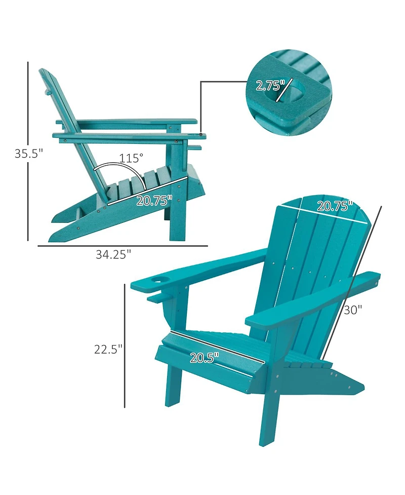 Outdoor Adirondack Chair with Cup Holder, Light Blue