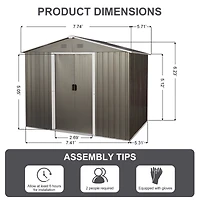 Streamdale Furniture 6FT X 8FT Outdoor Metal Storage Shed With Floor Base, Gray