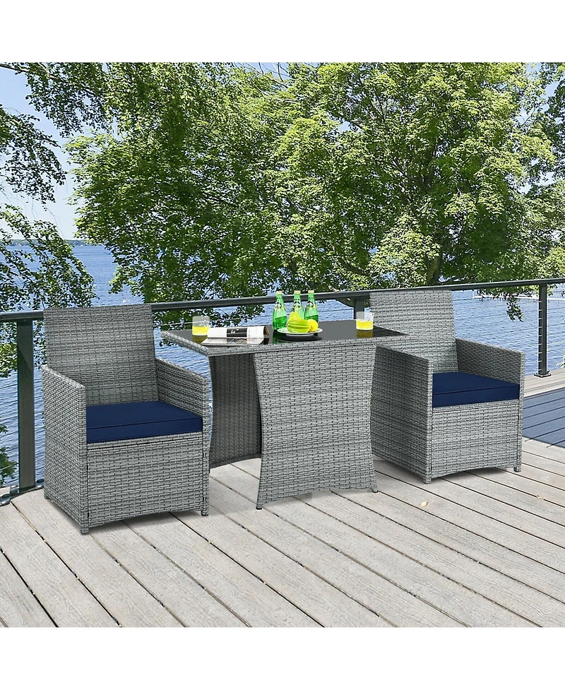 Slickblue 3 Pieces Patio Rattan Furniture Set with Cushioned Armrest Sofa