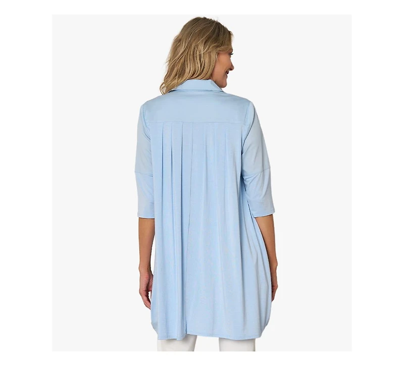Stella Carakasi Women's 3/4 Sleeve Button-Front Cotton Poplin And Jersey Shirt Top Tiburon Tunic Icon