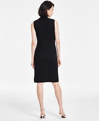 Anne Klein Women's Houndstooth Mock Neck Sleeveless Dress
