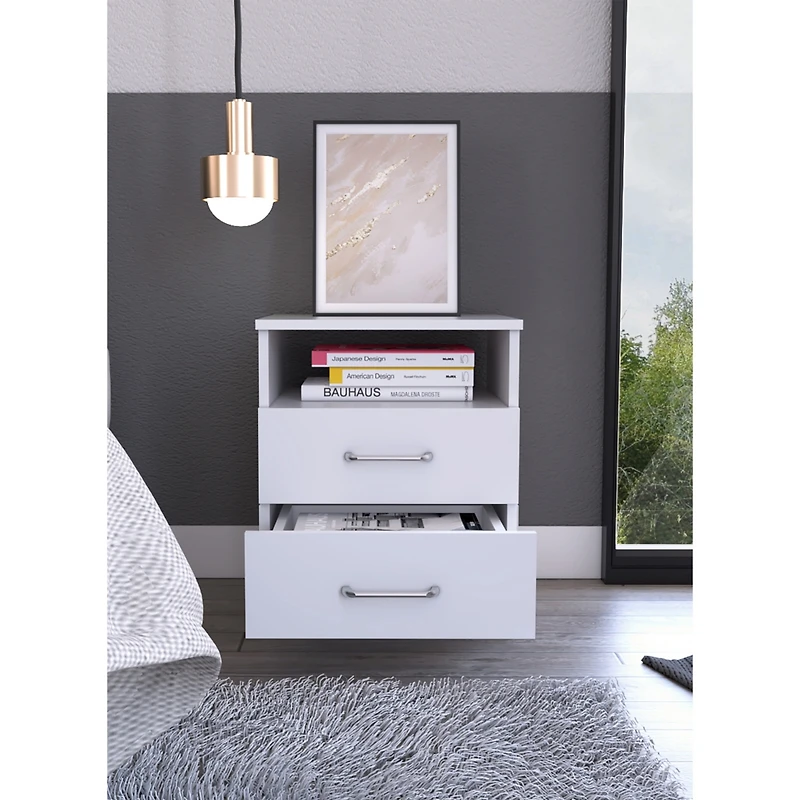 Streamdale Brookline 2-Drawer 1-Shelf Rectangle Nightstand Light Grey