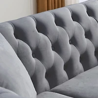 Streamdale Grey Velvet Tufted 3-Seater Sofa with Pillows