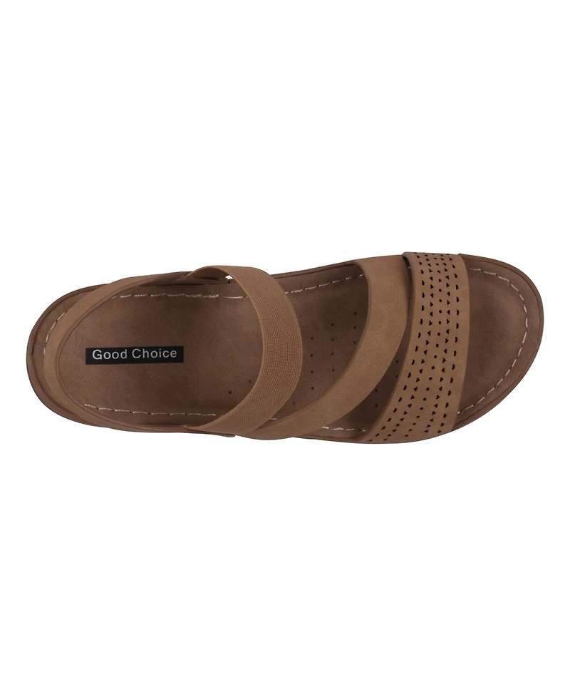 Gc Shoes Women's Grange Perforated Strappy Elastic Comfort Flat Sandals