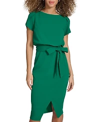 kensie Women's Tulip-Sleeve Tie-Waist Sheath Dress