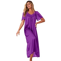 Only Neccessities Plus Necessities Long Silky Lace-Trim Gown